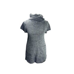Knit Avenue Gray Short Sleeve Sweater Dress With Pockets & Buttoned Cowl Neck M
